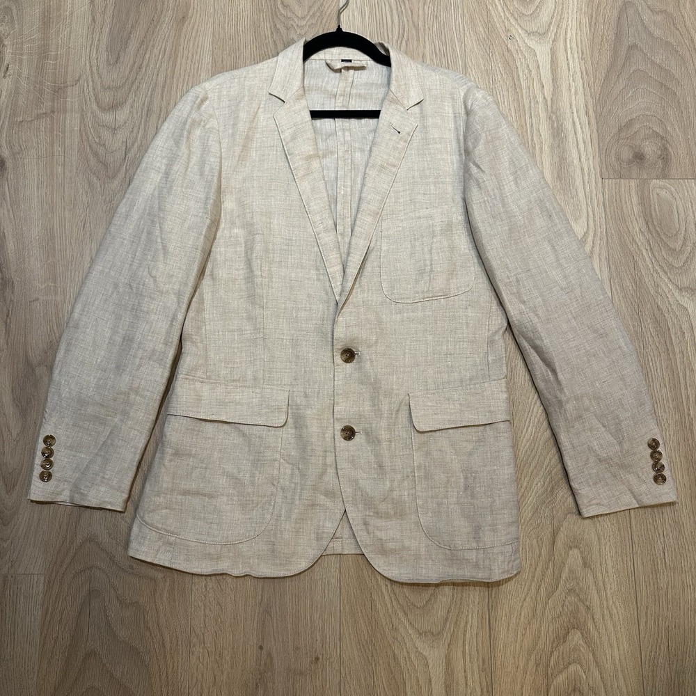 J.Crew New York Men's S 100% Linen Neutral Sport Coat Two-Button Blazer Preppy